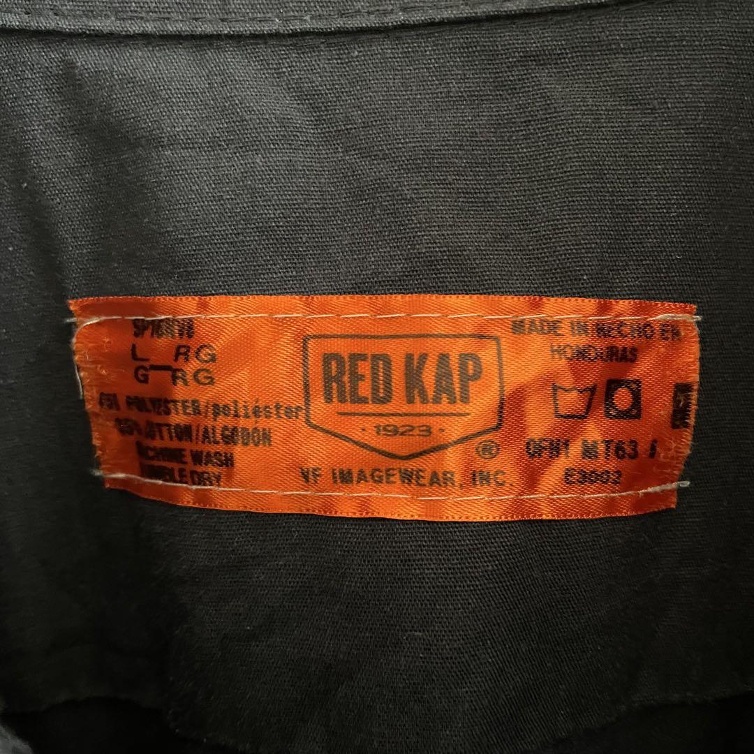 【美品】古着 RED KAP 長袖ワークシャツ Lサイズ ネイビー ポケットなし