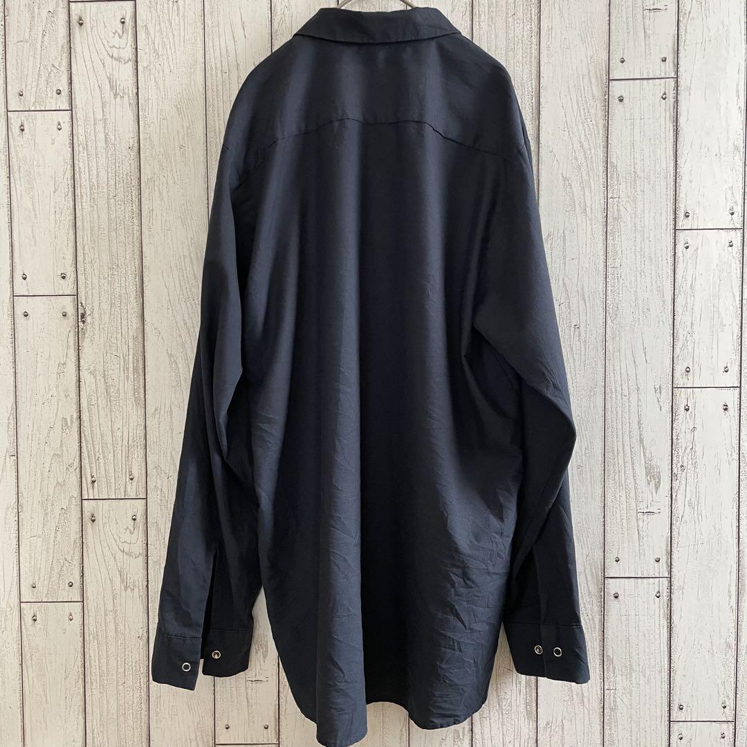 【美品】古着 RED KAP 長袖ワークシャツ Lサイズ ネイビー ポケットなし