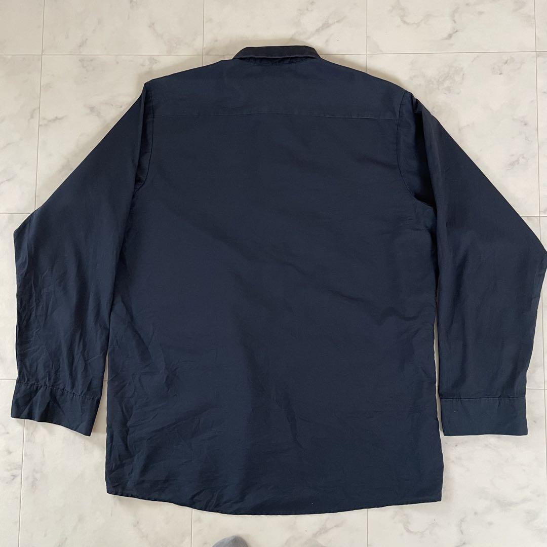 【美品】古着 RED KAP 長袖ワークシャツ Lサイズ ネイビー ポケットなし