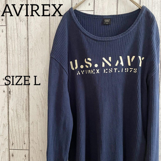 【美品】AVIREX 長袖ニット Lサイズ ネイビー