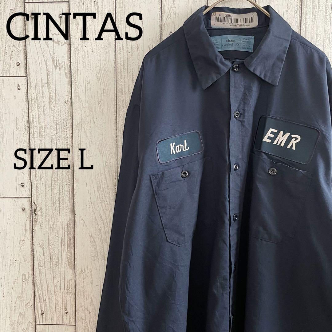 【美品】古着 CINTAS 長袖ワークシャツ Lサイズ ネイビー