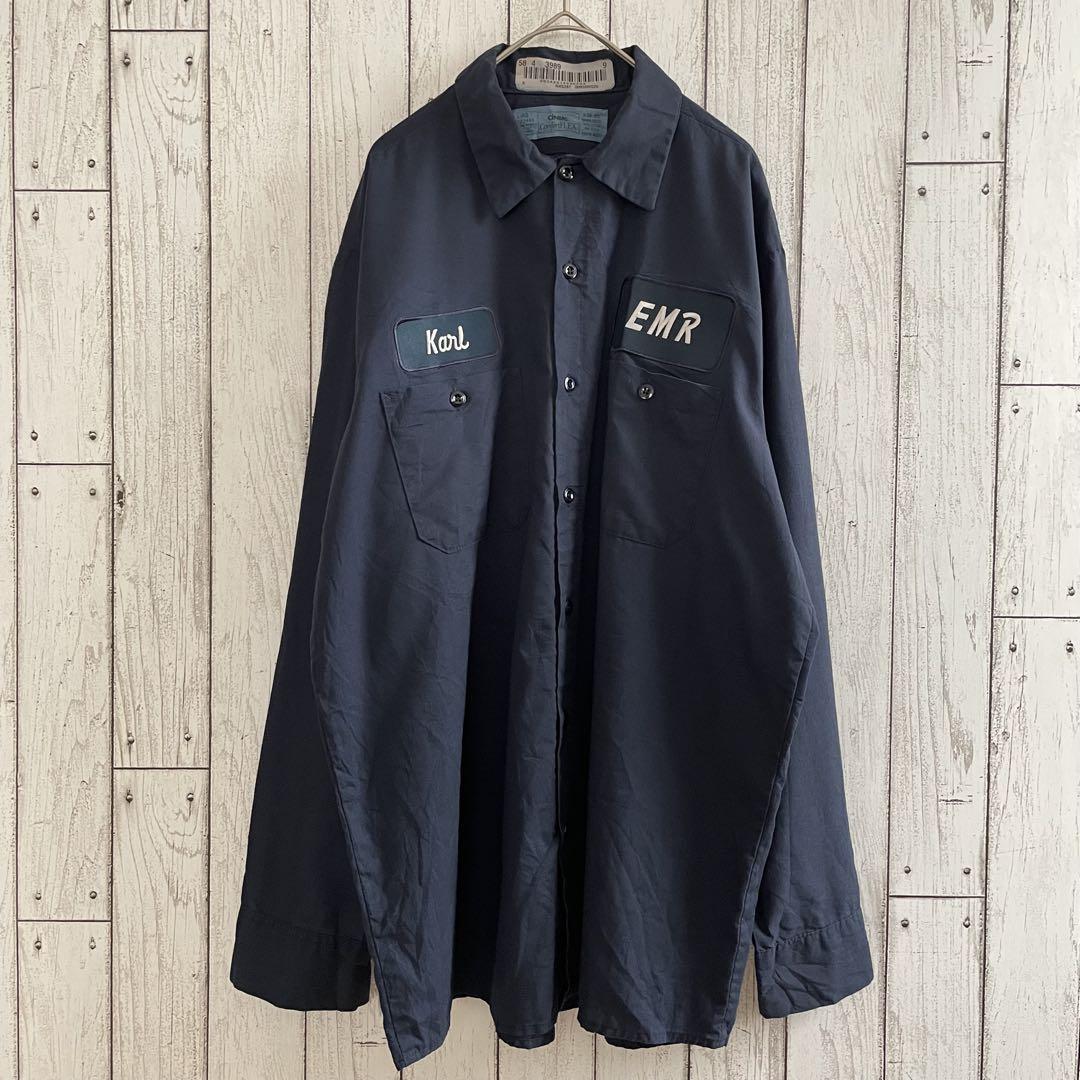 【美品】古着 CINTAS 長袖ワークシャツ Lサイズ ネイビー