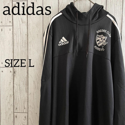 【美品】adidas サッカークラブロゴ入り 長袖パーカー Lサイズ ブラック