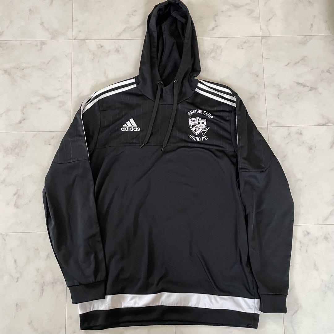 【美品】adidas サッカークラブロゴ入り 長袖パーカー Lサイズ ブラック