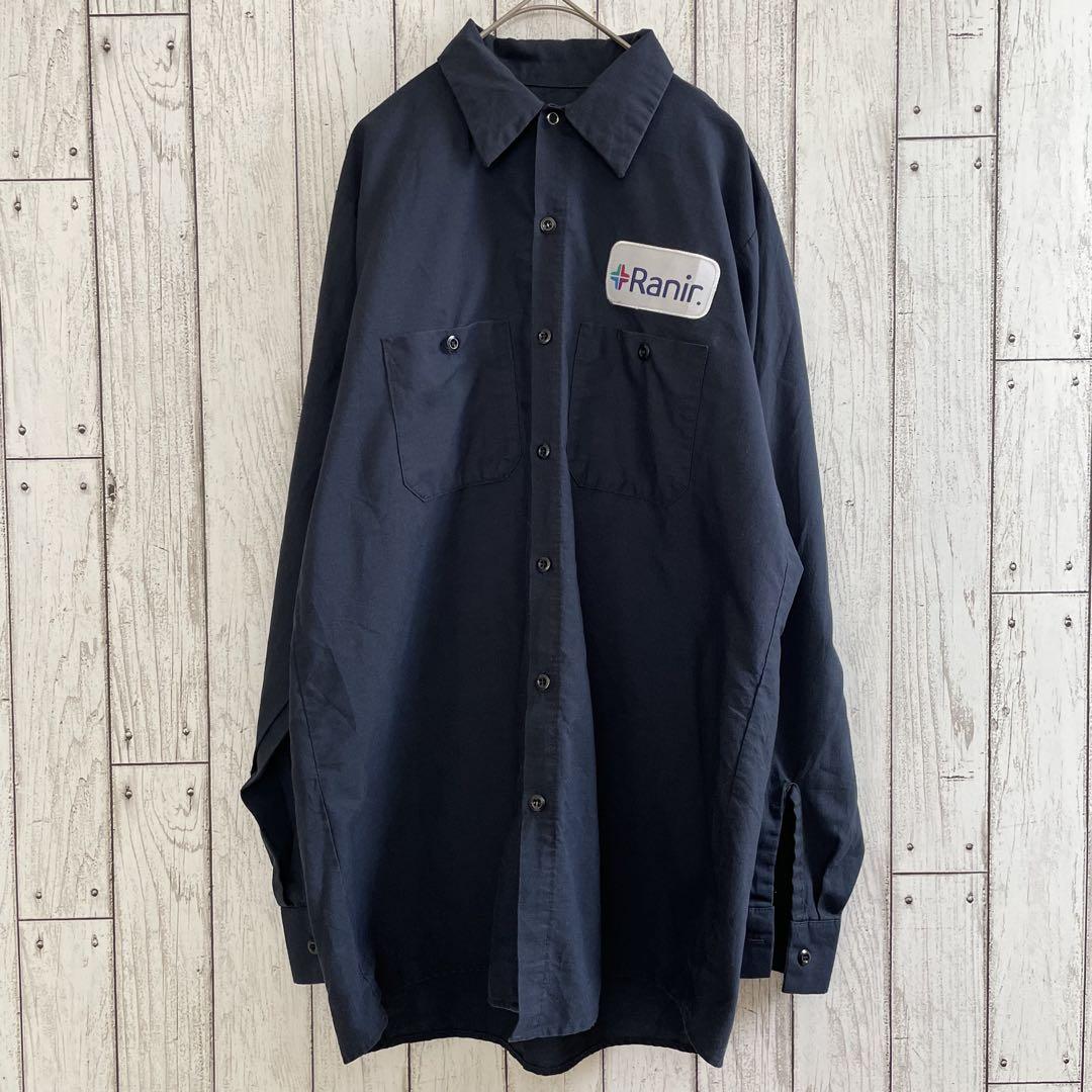 【美品】古着 RED KAP 長袖ワークシャツ Mサイズ ネイビー