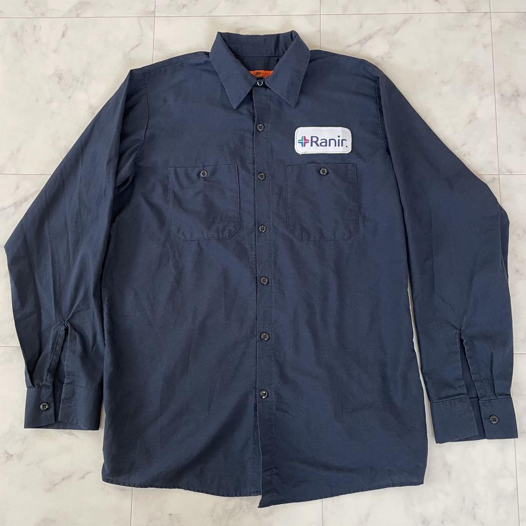 【美品】古着 RED KAP 長袖ワークシャツ Mサイズ ネイビー