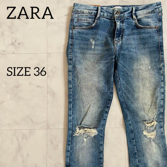 【美品】ZARA ダメージデニムパンツ メンズ 36サイズ ブルー