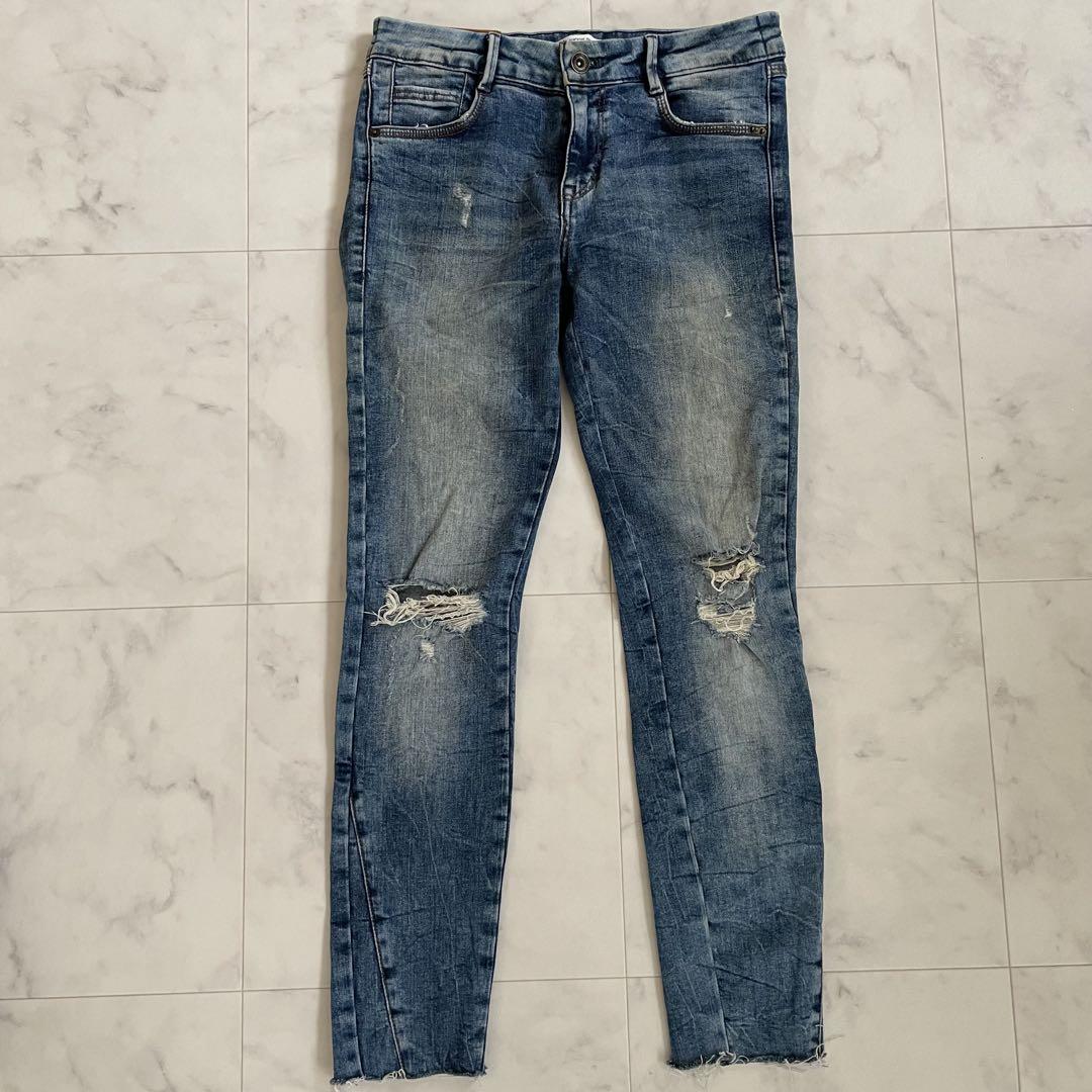 【美品】ZARA ダメージデニムパンツ メンズ 36サイズ ブルー