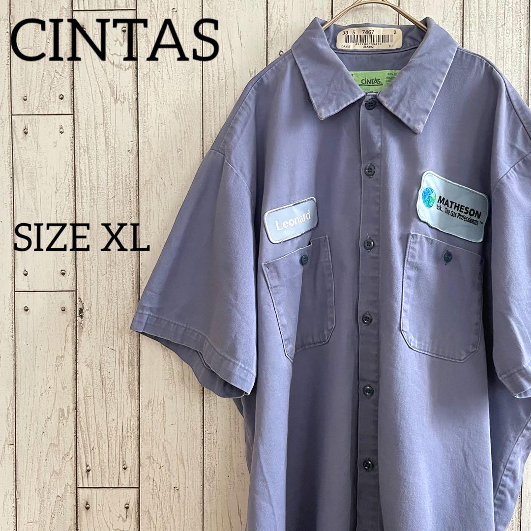 【美品】CINTAS 半袖ワークシャツ XLサイズ ブルー