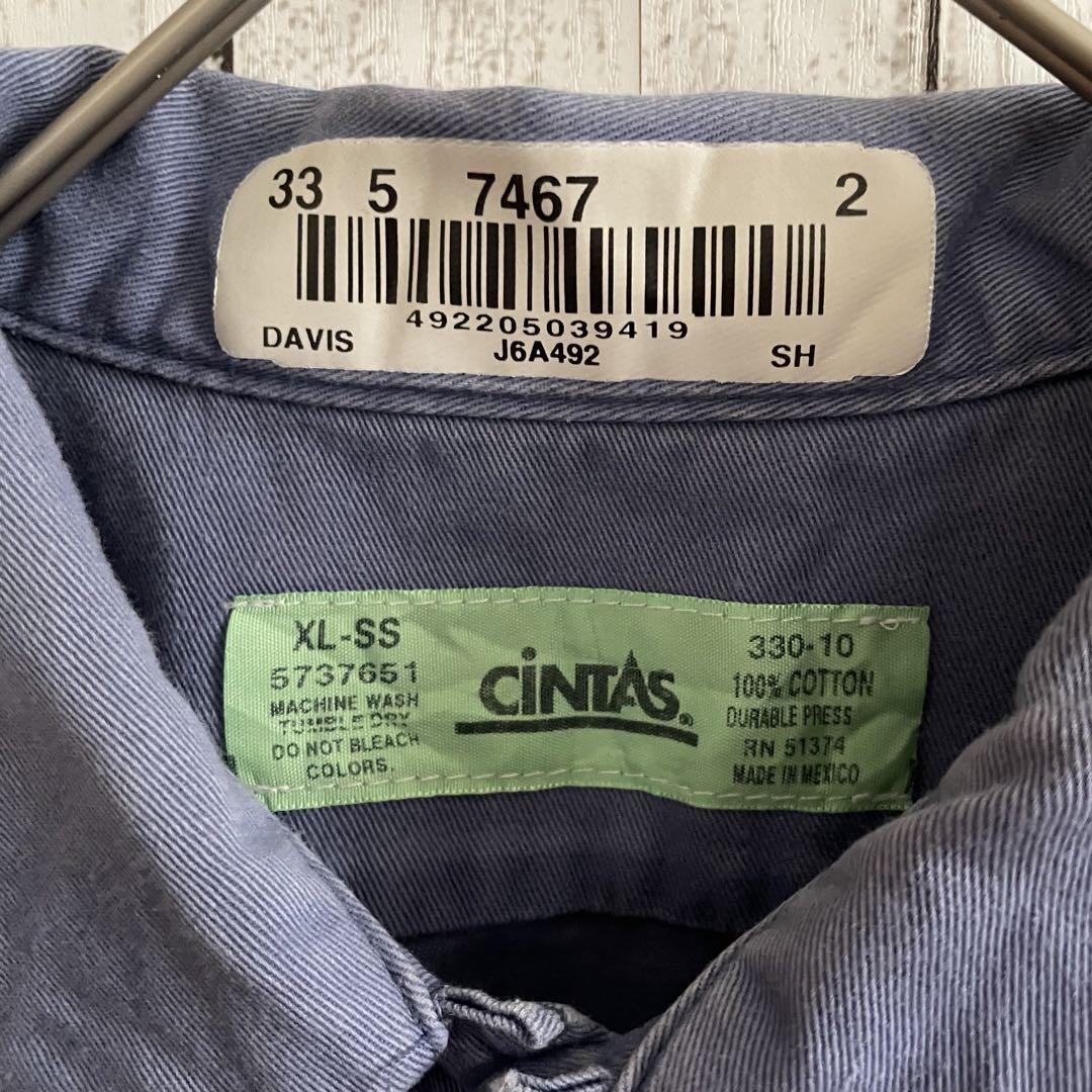 【美品】CINTAS 半袖ワークシャツ XLサイズ ブルー
