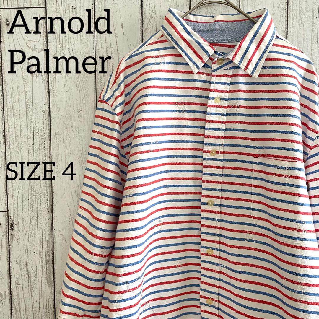 【美品】Arnold Palmer 七分袖シャツ 4サイズ ボーダー 赤青白