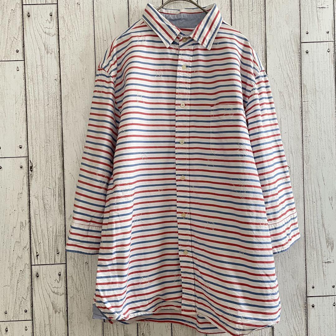 【美品】Arnold Palmer 七分袖シャツ 4サイズ ボーダー 赤青白