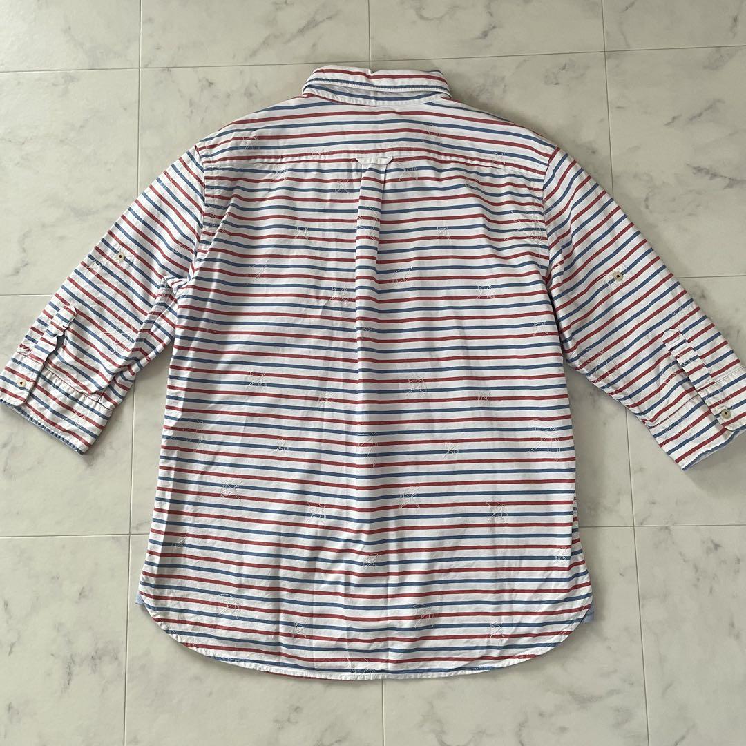 【美品】Arnold Palmer 七分袖シャツ 4サイズ ボーダー 赤青白