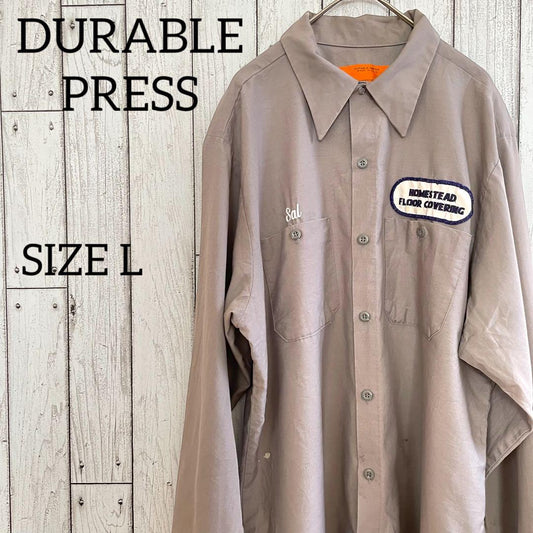 DURABLE PRESS 長袖ワークシャツ Lサイズ ブラウン USA製