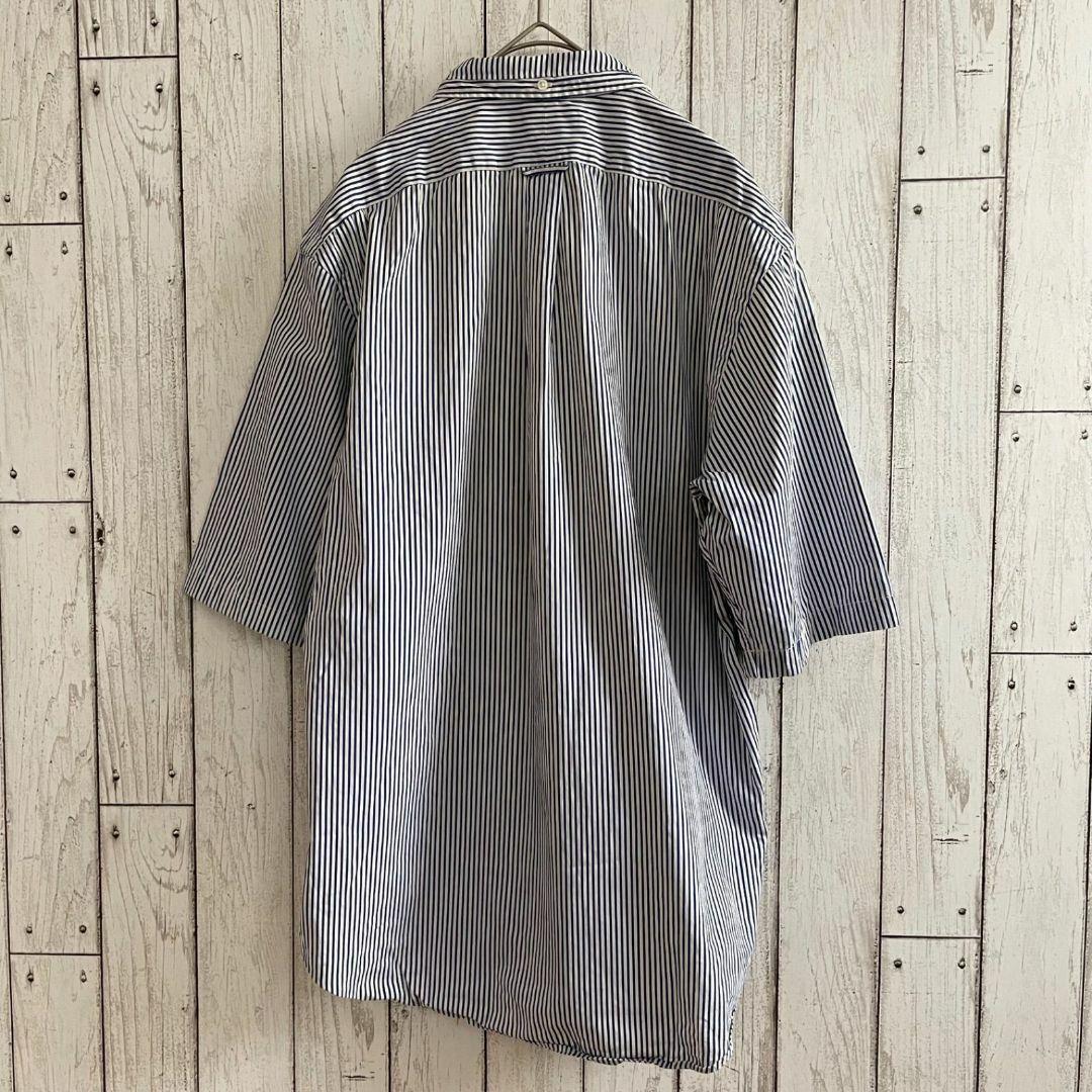 90s ラルフローレン メンズ 半袖 シャツ Lサイズ ブルー ストライプ柄