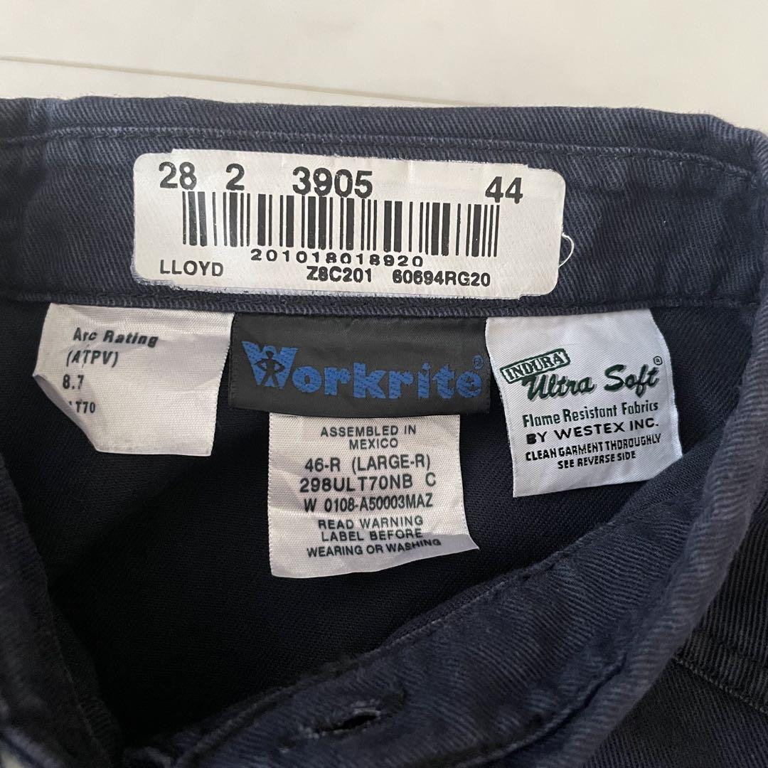 古着 Workrite 長袖ワークシャツ Lサイズ ネイビー ボタンダウン
