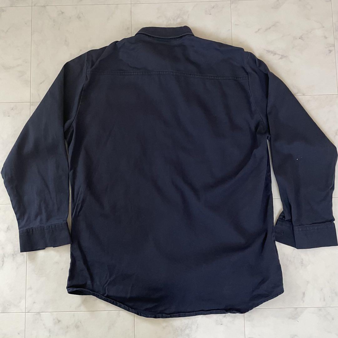 古着 Workrite 長袖ワークシャツ Lサイズ ネイビー ボタンダウン