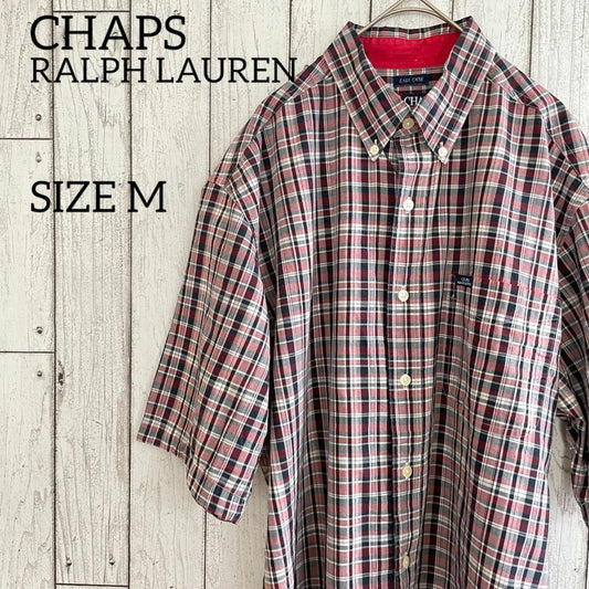 80s ラルフローレン メンズ 半袖 シャツ Mサイズ レッド系 チェック柄