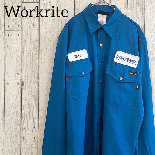【美品】WorkriteFRメンズ 長袖ワークシャツ ブルー