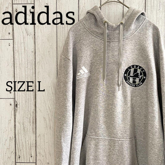 【美品】adidas レガシーサッカークラブロゴ入長袖パーカー Lサイズ グレー