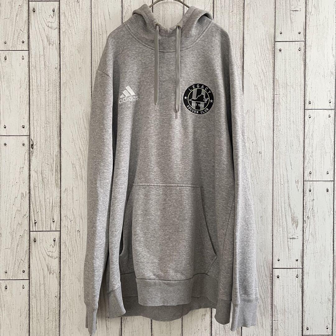 【美品】adidas レガシーサッカークラブロゴ入長袖パーカー Lサイズ グレー