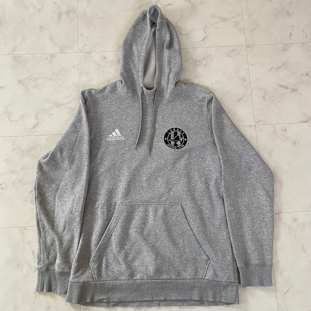 【美品】adidas レガシーサッカークラブロゴ入長袖パーカー Lサイズ グレー