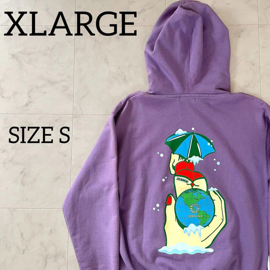 【美品】XLARGE フード付き長袖パーカー Sサイズ パープル