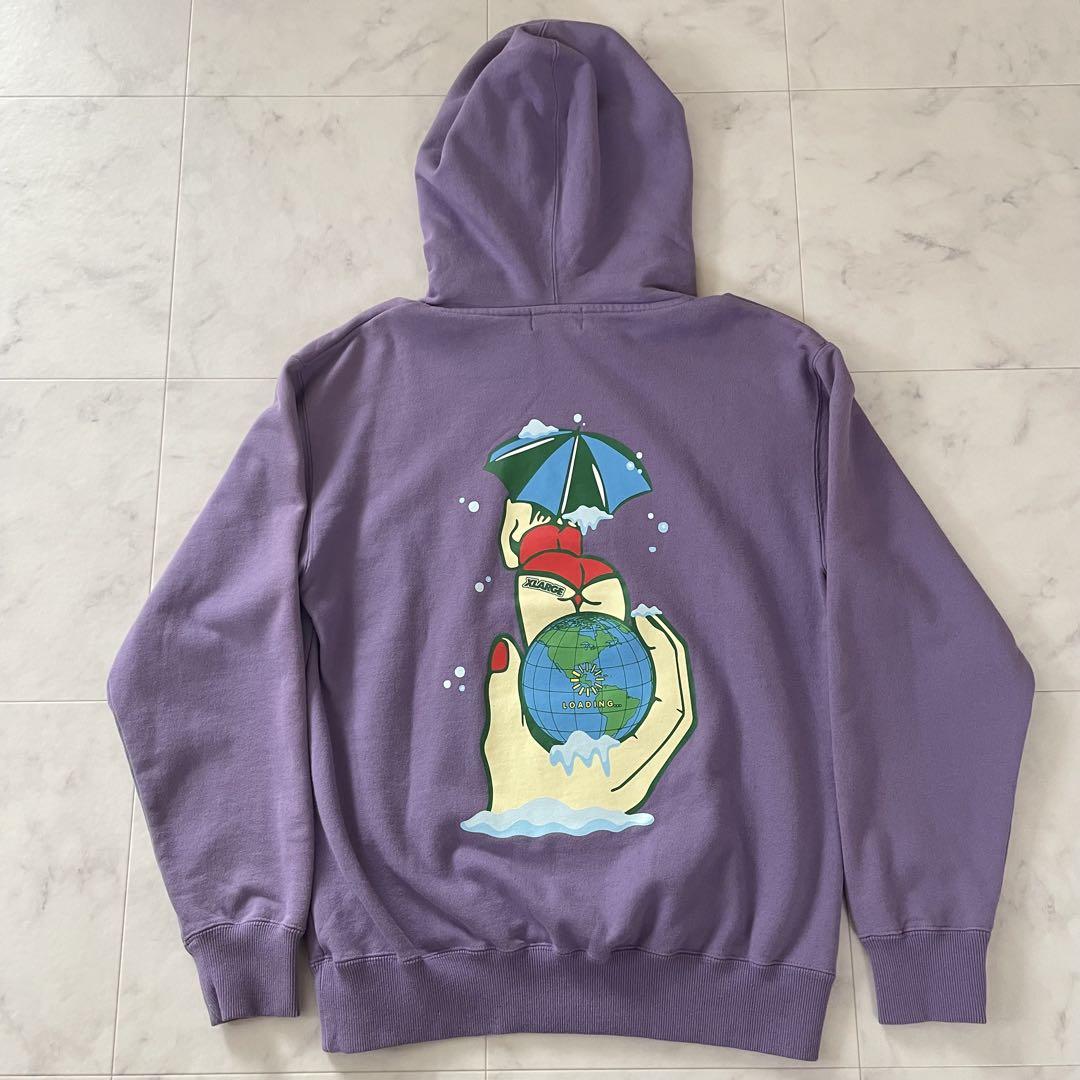 【美品】XLARGE フード付き長袖パーカー Sサイズ パープル