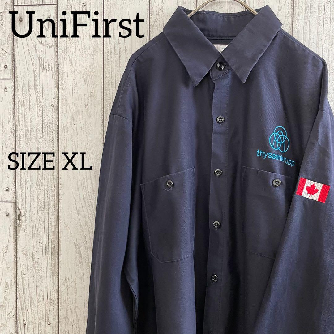 古着 UniFirst 長袖ワークシャツ XLサイズ ネイビー