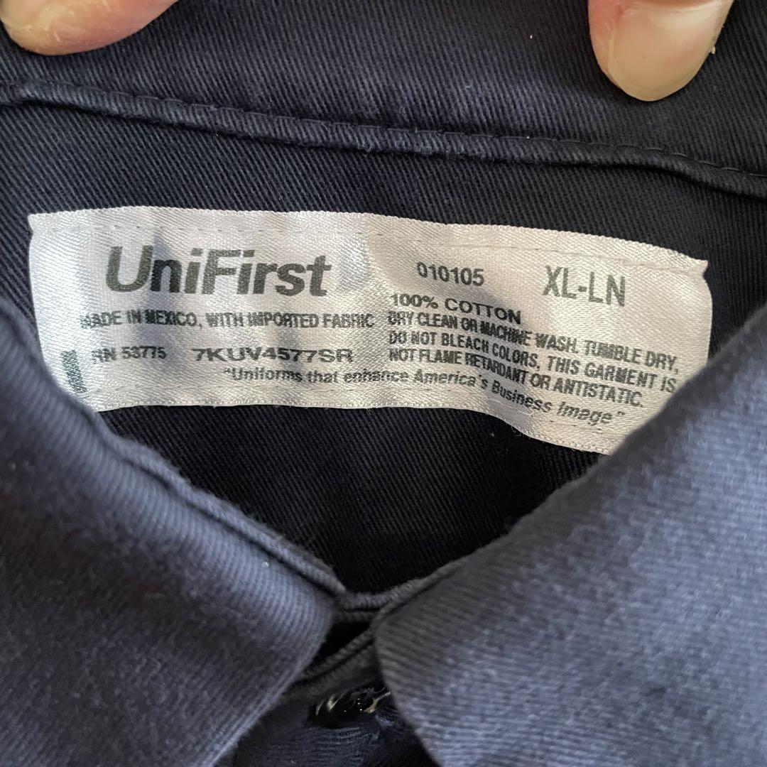 古着 UniFirst 長袖ワークシャツ XLサイズ ネイビー