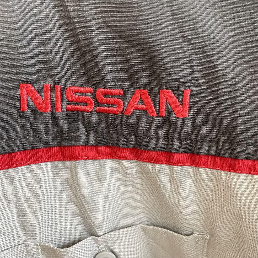 【美品】REDKAP レッドキャップ 半袖 ワークシャツ 日産刺繍入り グレー系