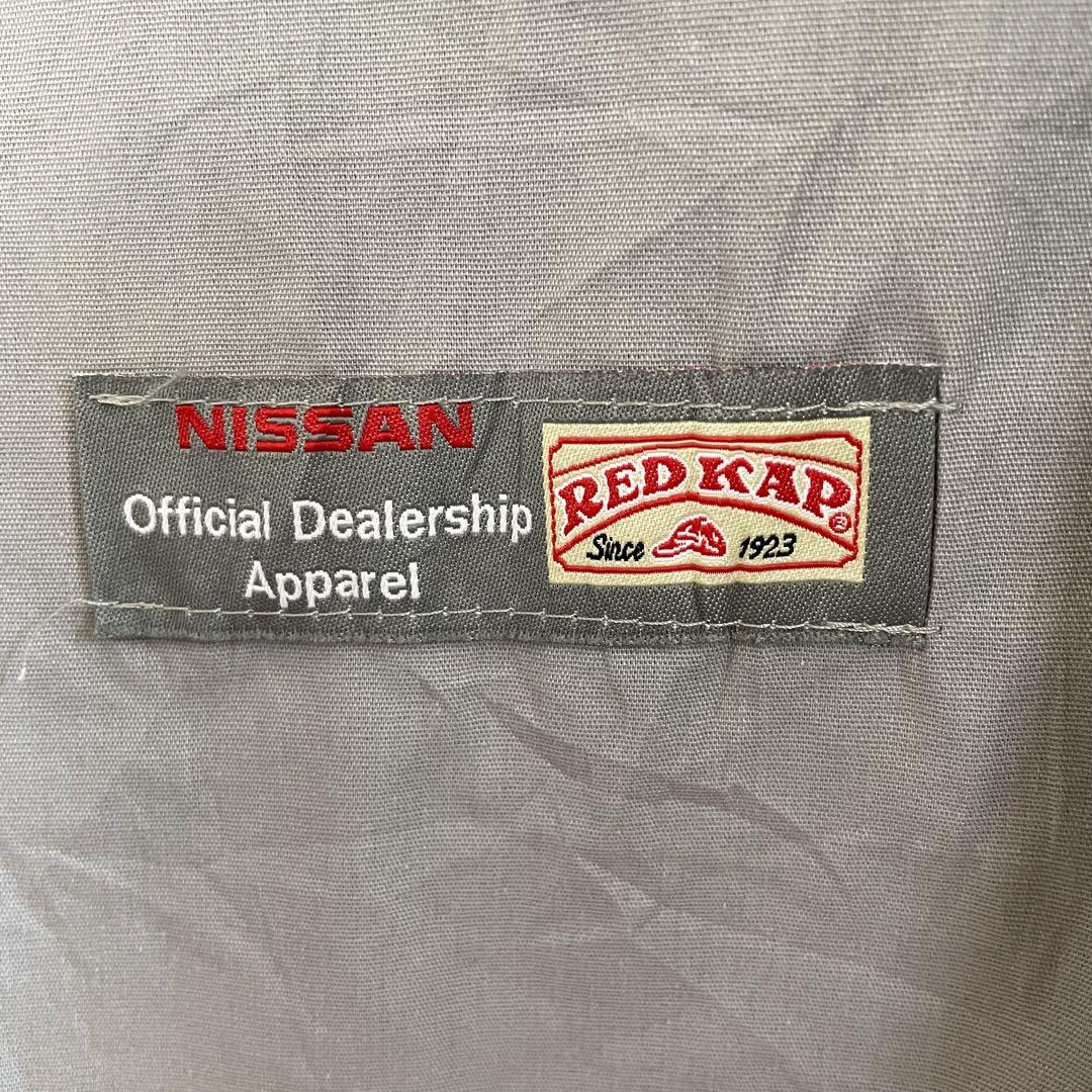 【美品】REDKAP レッドキャップ 半袖 ワークシャツ 日産刺繍入り グレー系