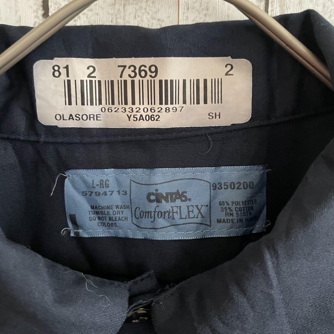 【美品】CINTAS シンタス 長袖ワークシャツ Lサイズ ネイビー