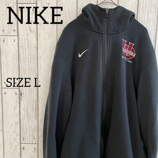 【美品】NIKE 長袖ジップアップ カレッジ パーカー Lサイズ ブラック