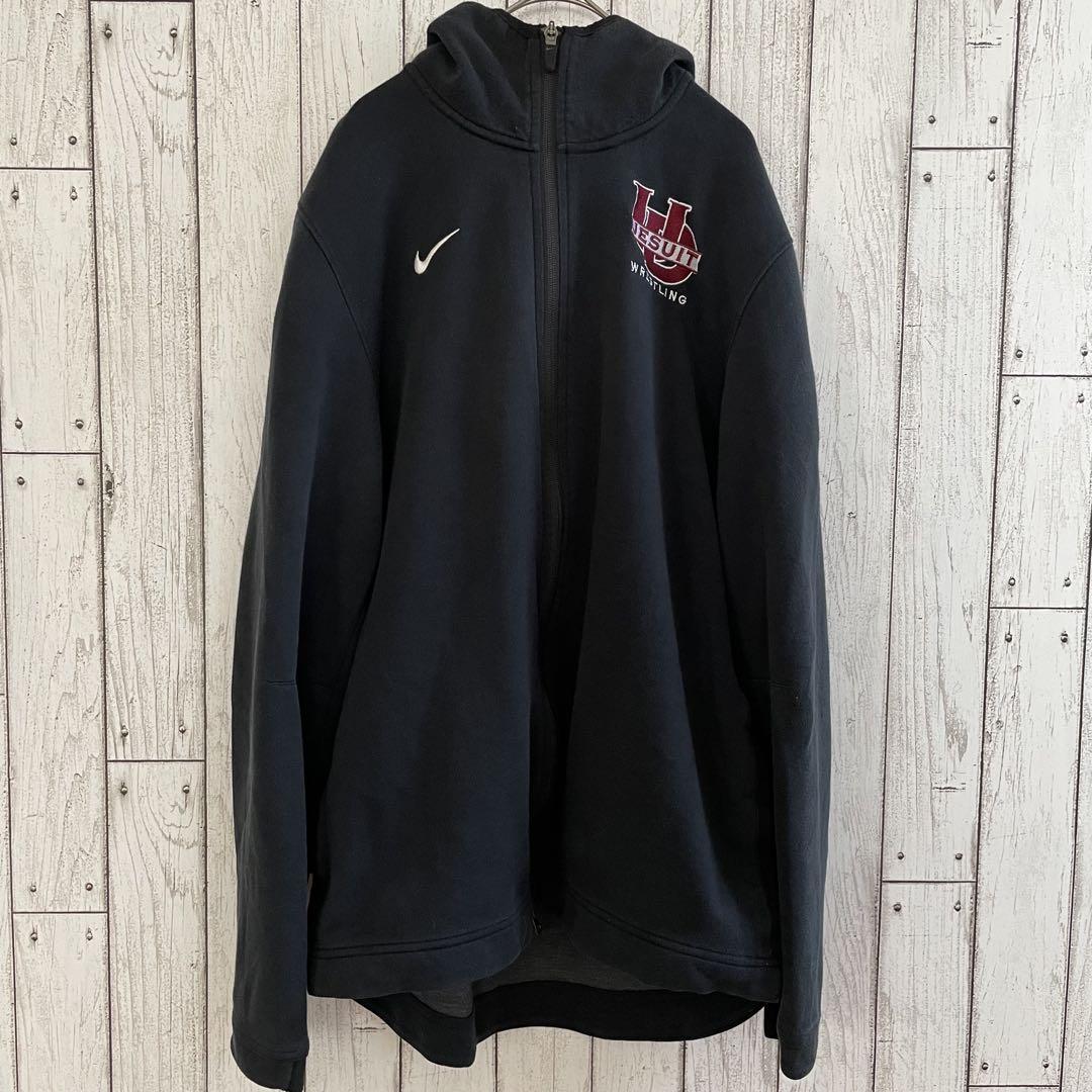 【美品】NIKE 長袖ジップアップ カレッジ パーカー Lサイズ ブラック