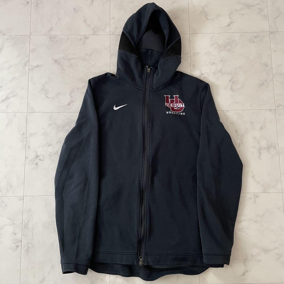 【美品】NIKE 長袖ジップアップ カレッジ パーカー Lサイズ ブラック