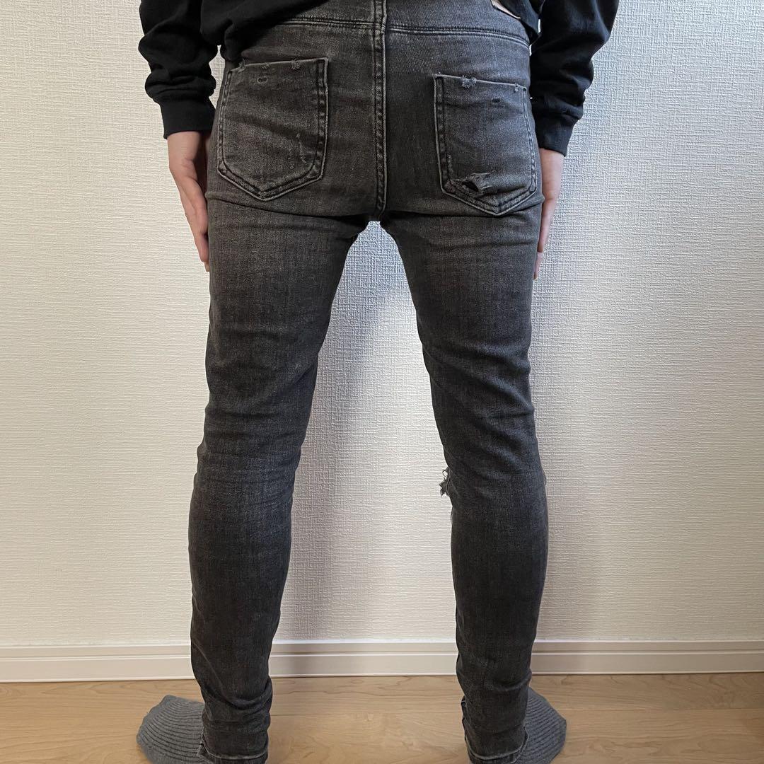 【美品】ZARA ザラ ダメージデニムパンツ メンズ 34サイズ ブラック