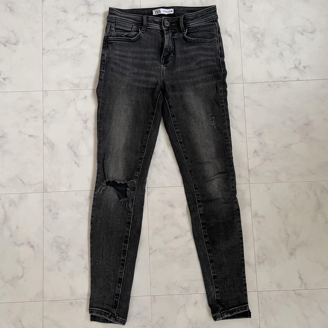 【美品】ZARA ザラ ダメージデニムパンツ メンズ 34サイズ ブラック