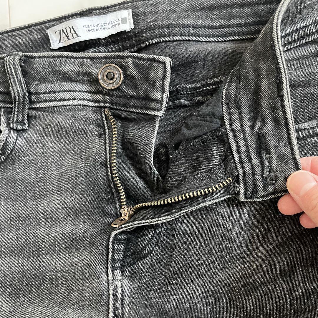【美品】ZARA ザラ ダメージデニムパンツ メンズ 34サイズ ブラック