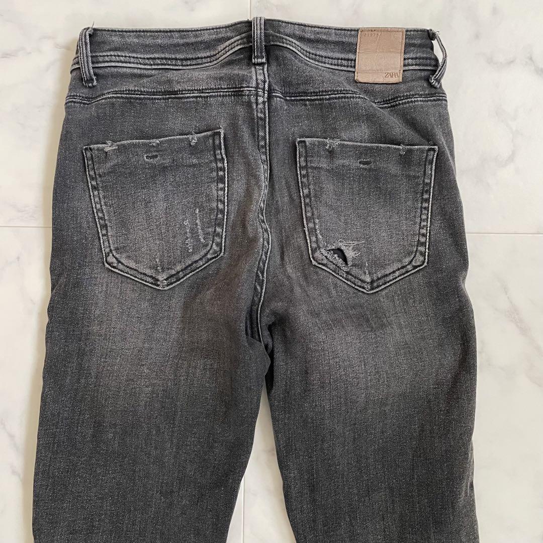 【美品】ZARA ザラ ダメージデニムパンツ メンズ 34サイズ ブラック