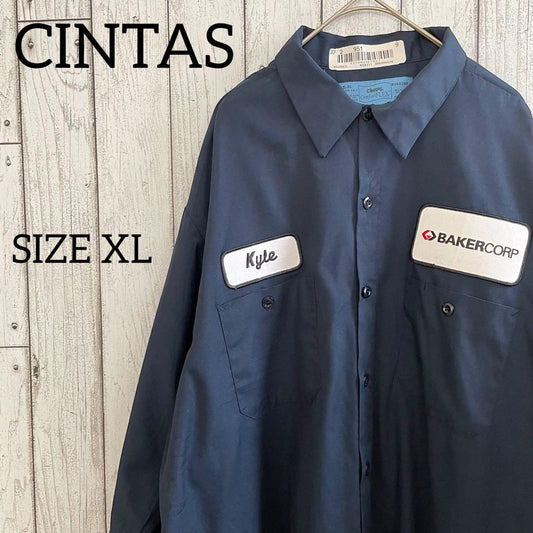 古着 CINTAS 長袖ワークシャツ XLサイズ ネイビー